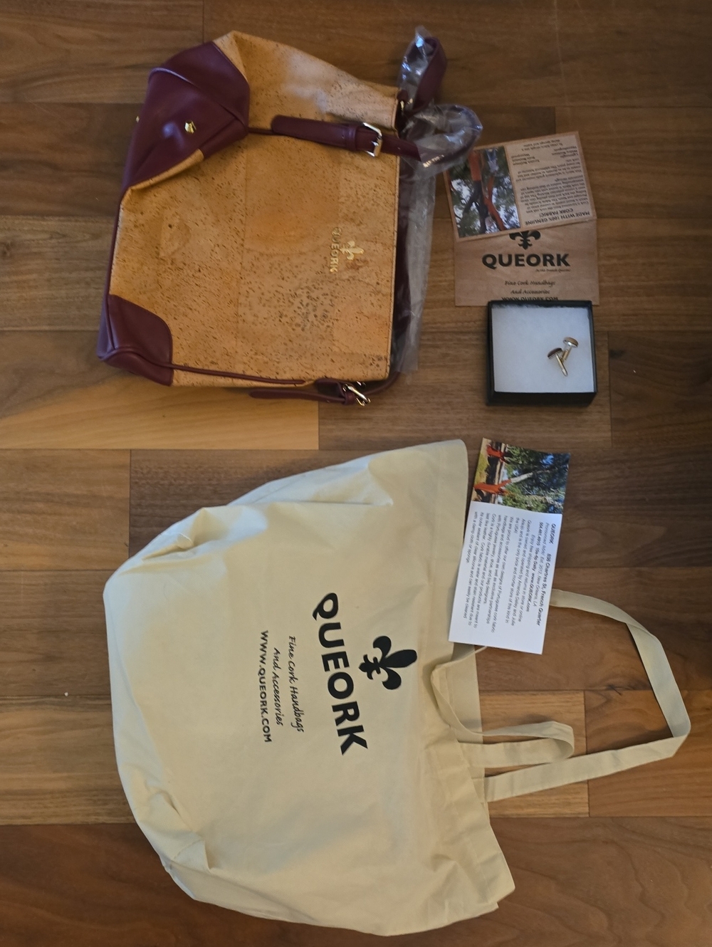 Queork Cork Shoulder Bag with Burgundy Trim